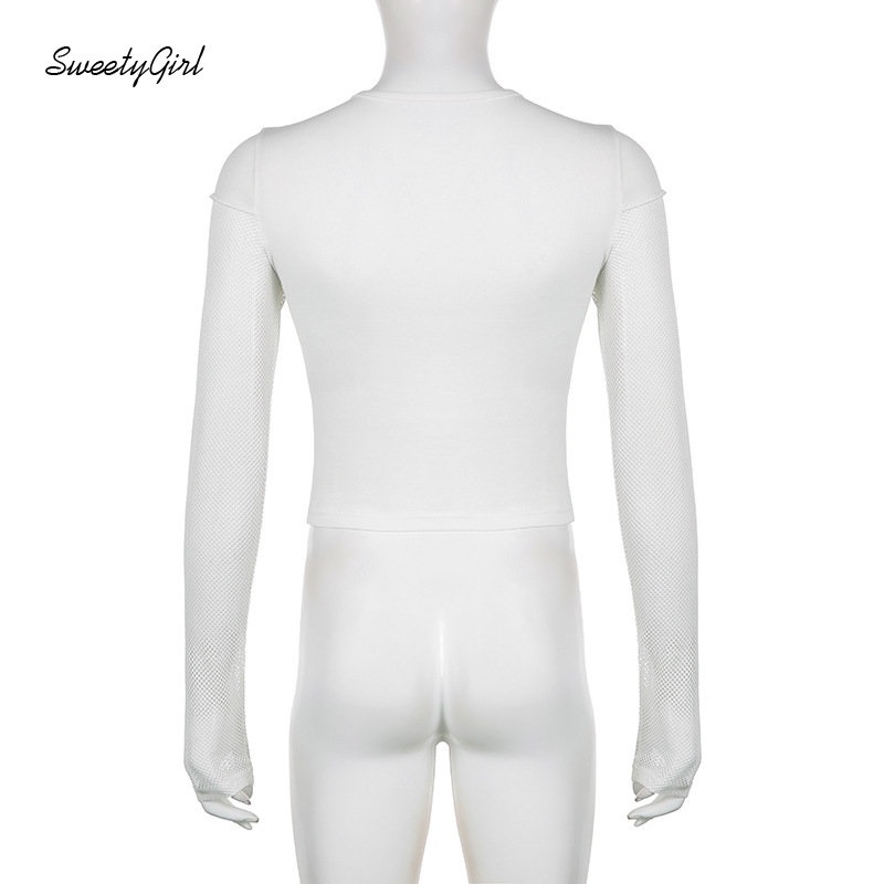 Áo Thun Tay Dài Cổ Tròn Phối Lưới In Họa Tiết Thời Trang 2022 Quyến Rũ Cho Nữ