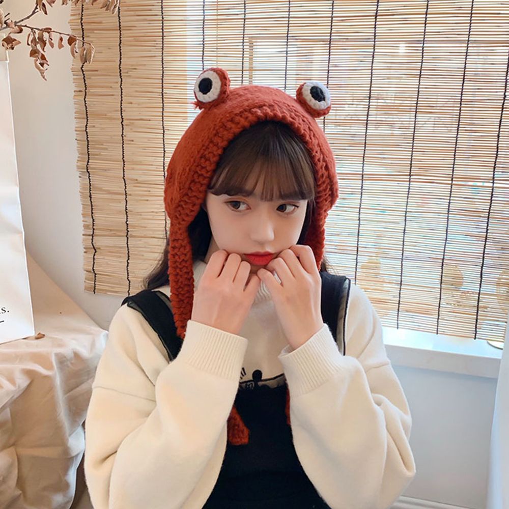 Mũ Beanie Đan Len Hình Chú Ếch Vui Nhộn Làm Phụ Kiện Chụp Ảnh Cho Bé