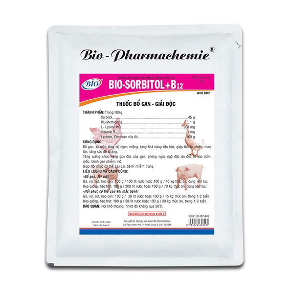 Bổ gan, giải độc gan, hỗ trợ tiêu hoá, phòng trừ táo bón vật nuôi Bio Sorbitol B12 100g
