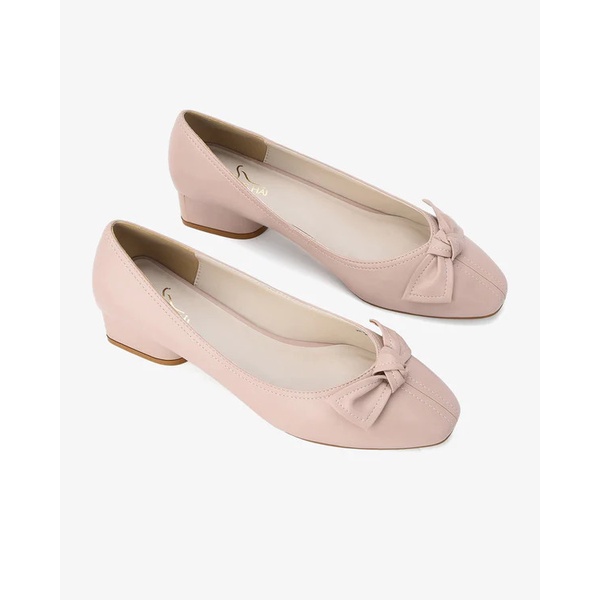 Giày búp bê nữ Đông Hải thiết kế mũi tròn đính nơ sang trọng gót vuông thanh lịch cao 3cm - G85Q7