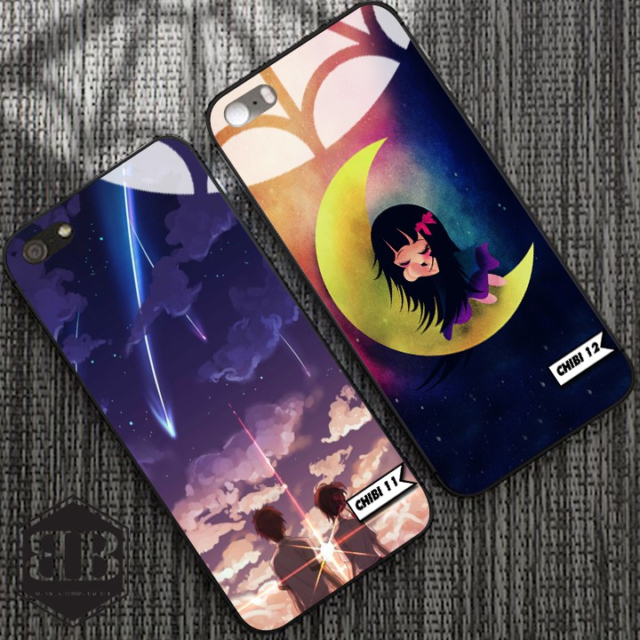 Ốp lưng kính cường lực iphone 5 / 5s / 5SE / 5 SE in hình chibi