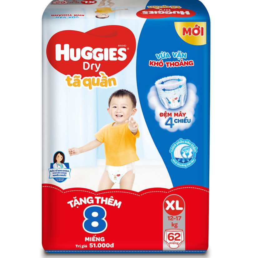 [Tặng thêm 8 miếng trong gói] Bỉm/Tả quần Huggies M74 / L68 / XL62 / XXL56.