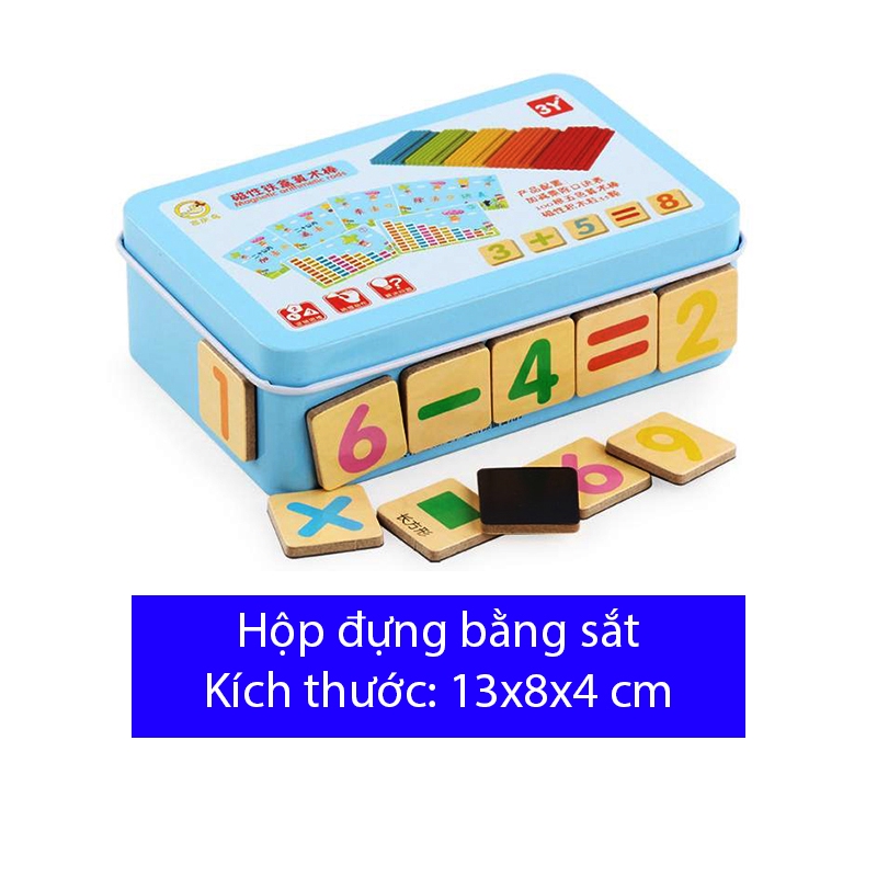 Đồ chơi giáo dục Bộ que tính gỗ thông học toán an toàn hộp sắt cho trẻ em làm quen toán học 53014