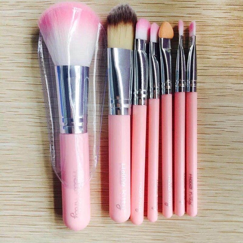 Bộ 7 cọ trang điểm chất liệu nylon màu hồng dễ thương