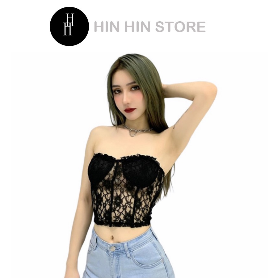 Áo croptop ống ren hoa dạng corset HAC119 - Hỉn Hỉn Store