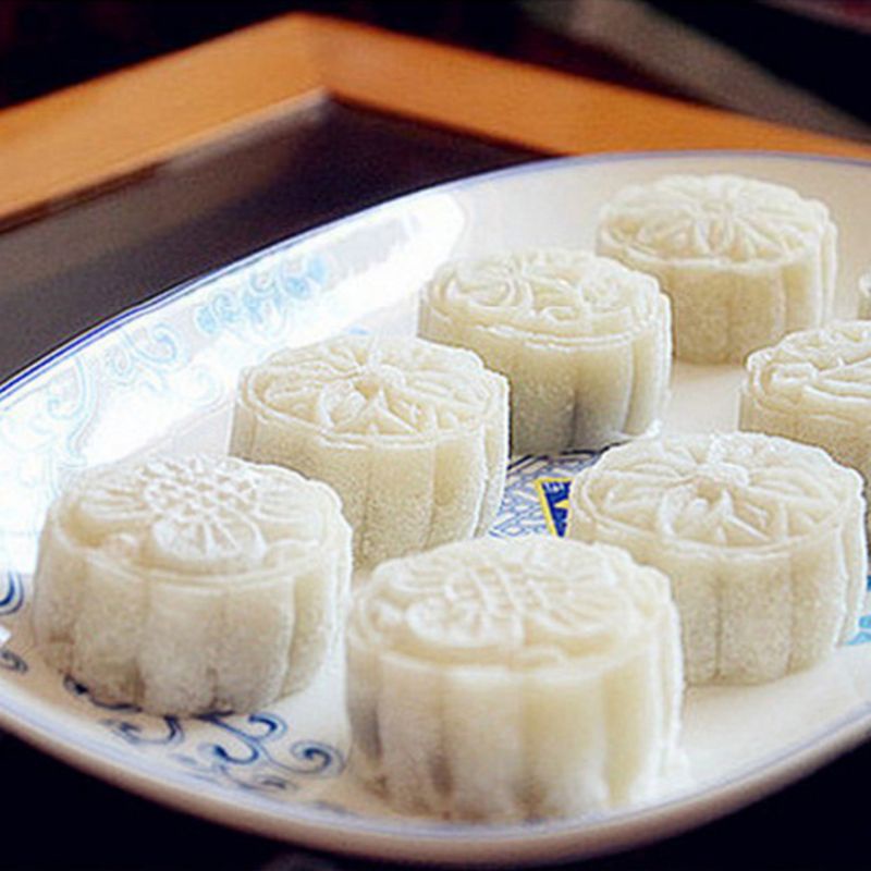 Dụng cụ khuôn nhấn tay làm bánh trung thu với 4 con dấu họa tiết hoa cổ điển DIY 50g