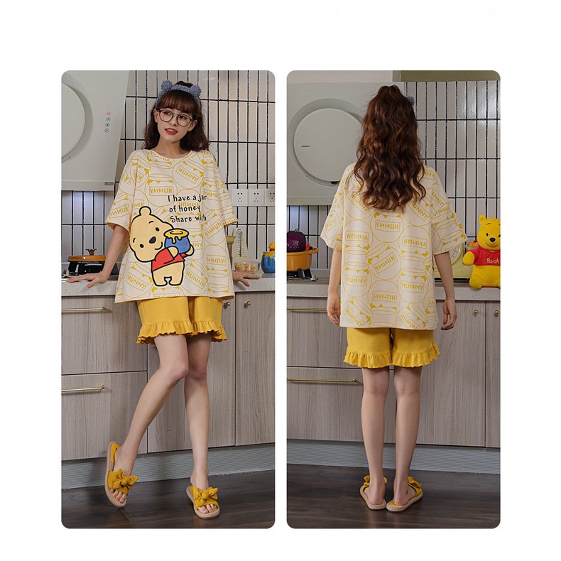 Bộ Đồ Ngủ Nữ Mặc Nhà Tay Ngắn Chất Cotton Họa Tiết Đáng Yêu Thời Trang Xuân Hè Quảng Châu Cao Cấp
