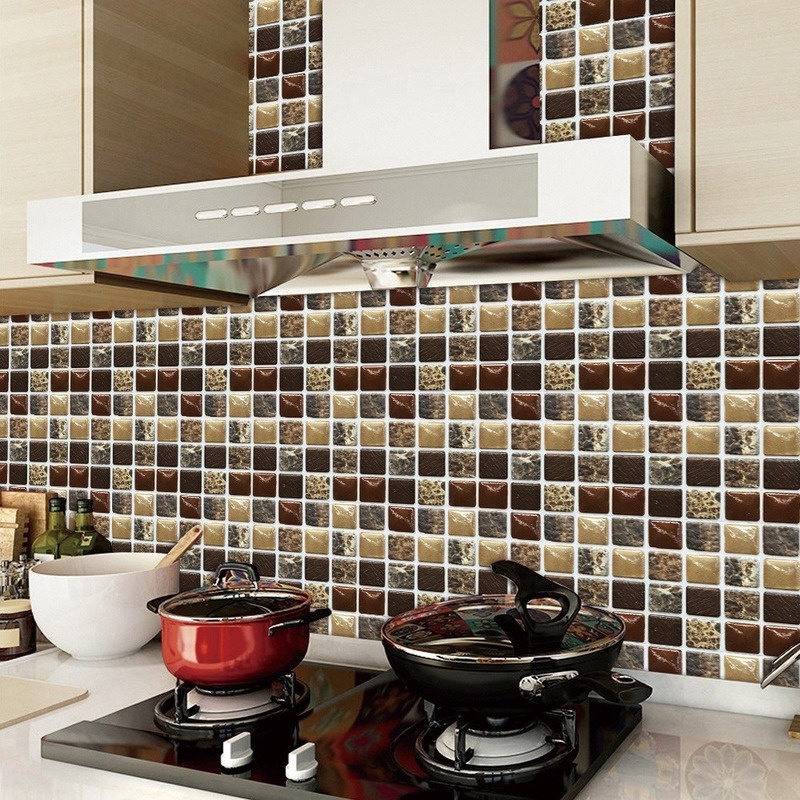 Decal dán tường 3D Bằng PVC Hình Vuông Chống Thấm Nước/Dầu Cho Nhà Bếp/Phòng Tắm