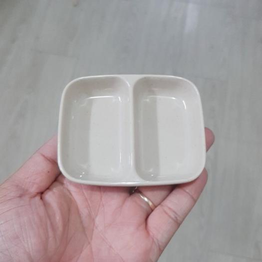 Chén đĩa gia vị 2 ngăn 9 x 7.3cm / Dĩa tương 2 phần đen, nâu kem - small bowl F-C101