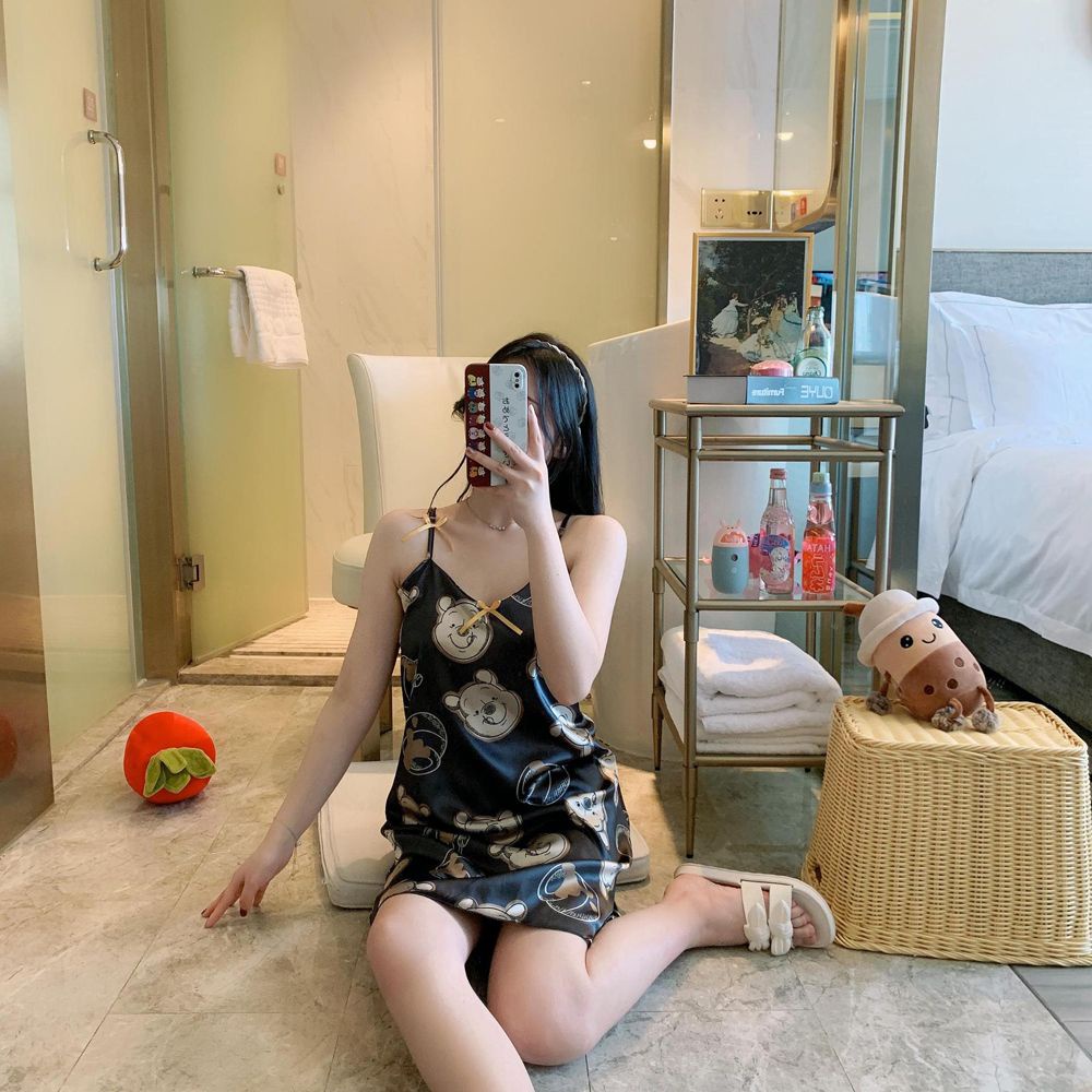 Đầm ngủ không tay mềm mại họa tiết bò sữa hoạt hình ngọt ngào gợi cảm cho nữ | BigBuy360 - bigbuy360.vn