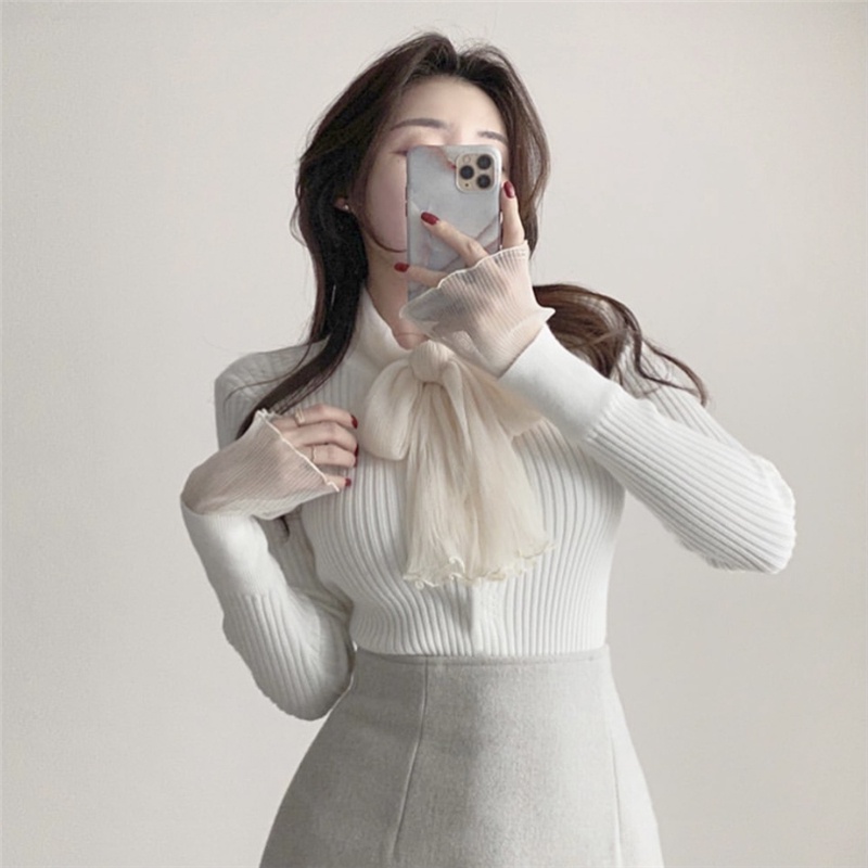 Áo len ôm tay bèo kèm khăn cổ nơ đa năng sang trọng JOLI Clothing AL103