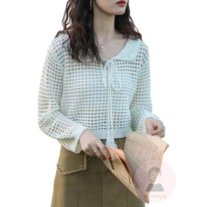 Áo Thun Dệt Kim Tay Dài Màu Sắc Đơn Giản Cho Nữ