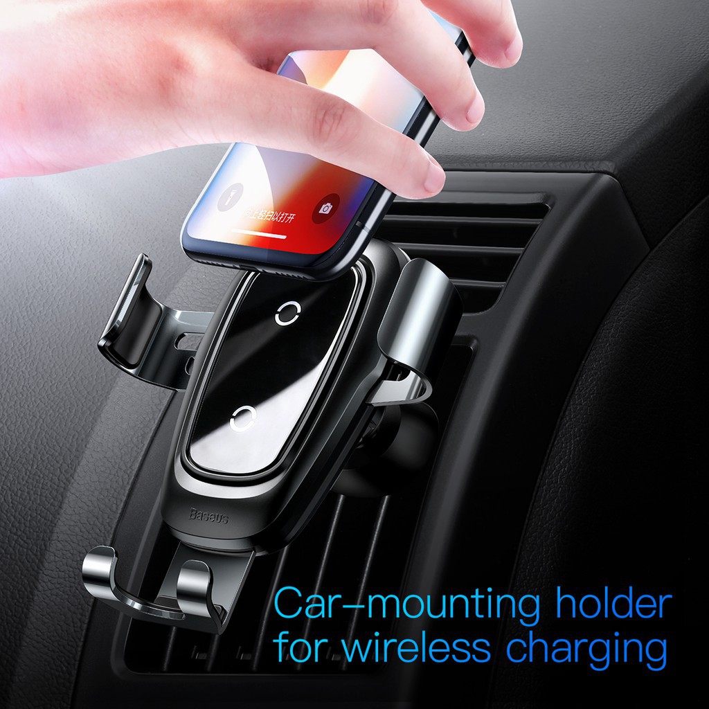 Sạc Không Dây Kiêm Giá Kê Điện Thoại ✓ Basues Metal Wireless Charger Gravity Car Mount