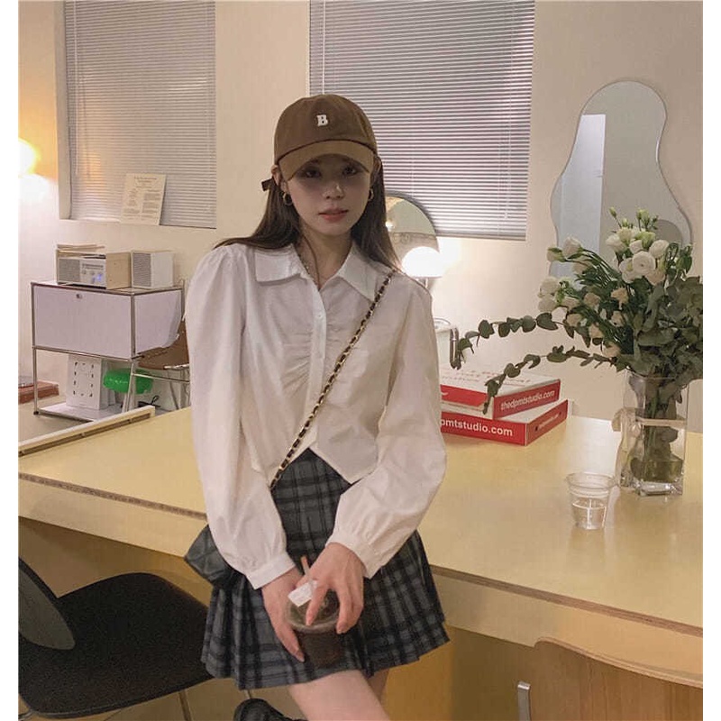 Áo Croptop Tay Dài Cổ Polo Màu Trơn Cỡ Lớn Thời Trang Cho Nữ
