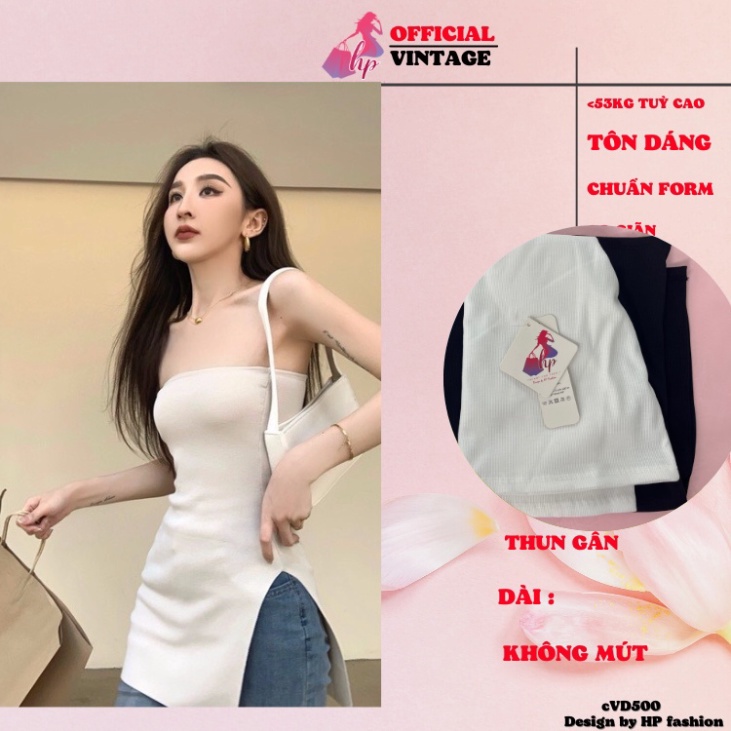 Áo ống body nữ, áo quây dáng dài xẻ tà sang chảnh  tôn dáng dự tiệc màu đen VD500   -mm