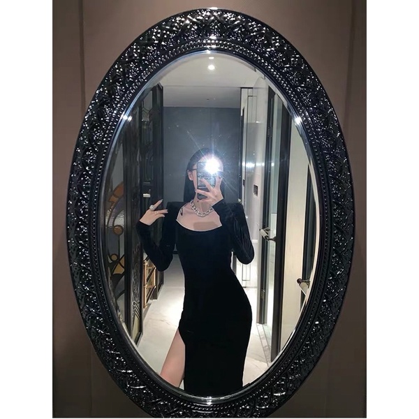 144 - ĐẦM NHUNG ĐEN CỔ VUÔNG PHỐI CỘT NƠ LƯNG TRẮNG | BigBuy360 - bigbuy360.vn