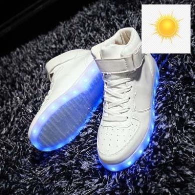Giày Phát Sáng Màu trắng cao cổ phát sáng 7 màu 11 chế độ đèn led style hàn quốc (video thật)