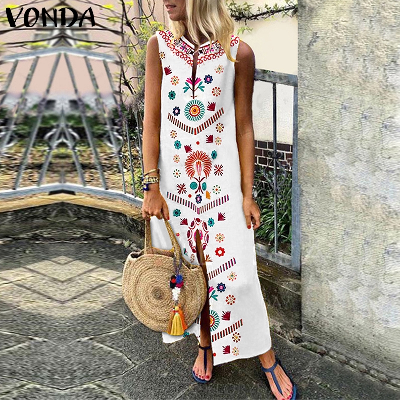 Đầm sát nách ZANZEA dáng dài size lớn in họa tiết dân tộc Boho | BigBuy360 - bigbuy360.vn