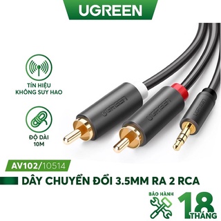Cáp audio 3,5mm ra 2 đầu rca ugreen chính hãng dài 5m- 10m cao cấp, bảo hành 18 tháng