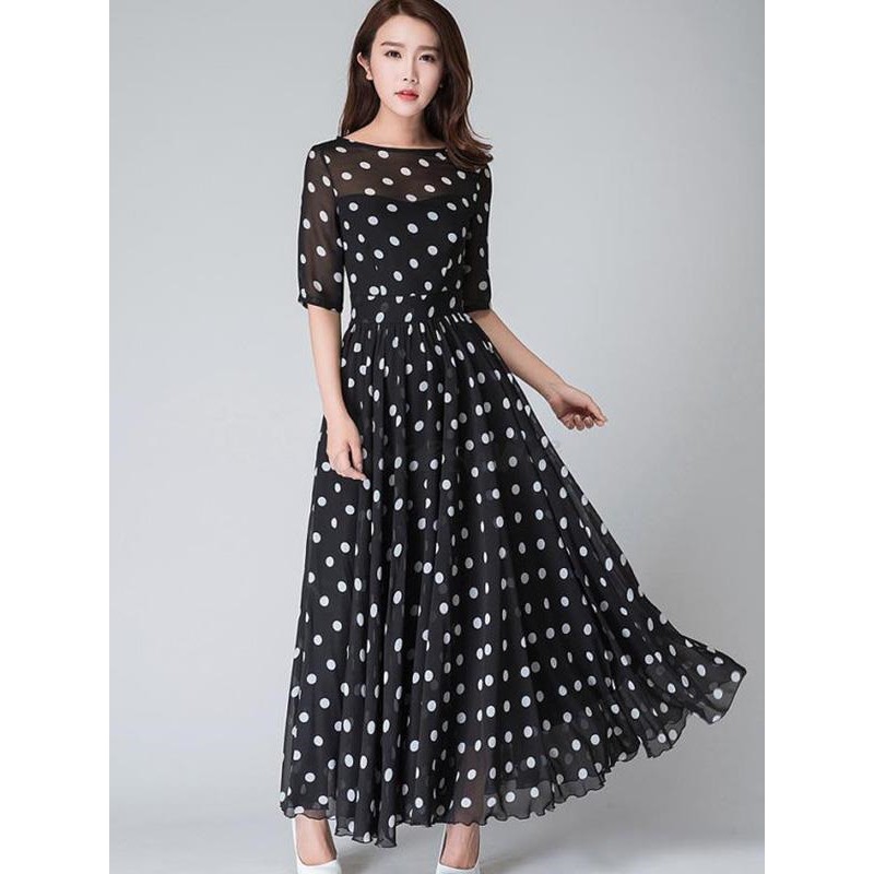 dress165-ĐẦM MAXI CHẤM BI TAY LỠ s-6xl