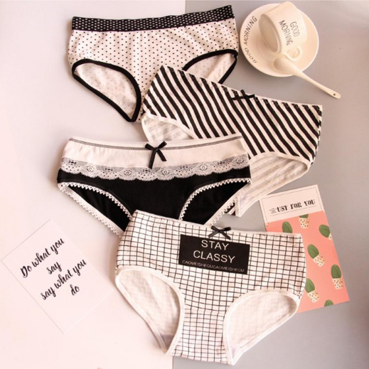 Set 4 quần lót nữ họa tiết trắng đốm dễ thương, quần lót cotton cho bạn gái, quần lót nữ cực cool (MS06) hoặc 03