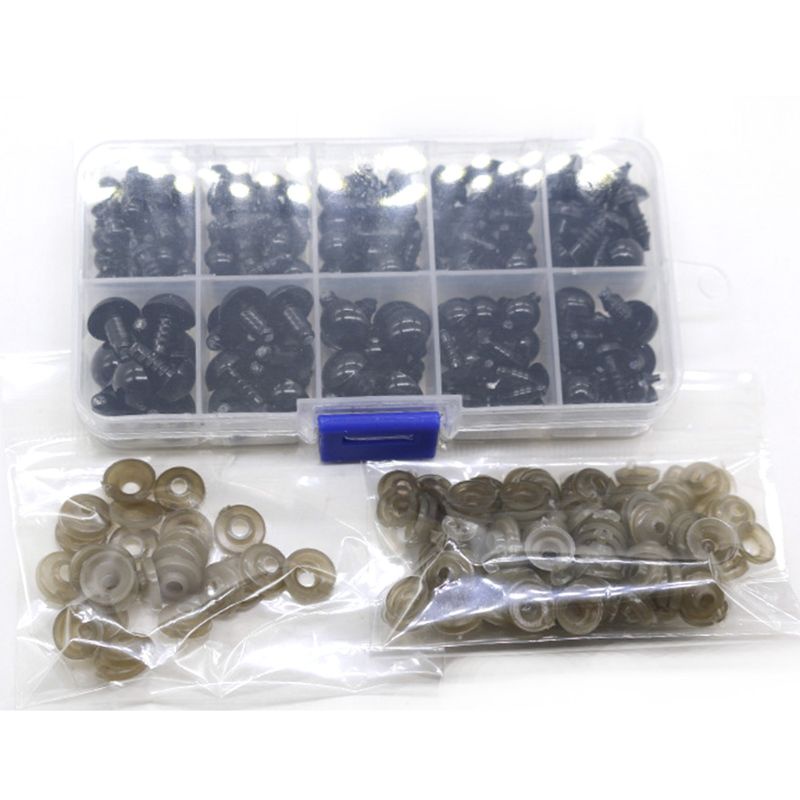 Set 142 mắt thú bông bằng nhựa màu đen 6-12mm
