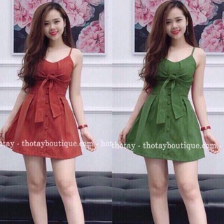 Đầm Xòe 2 Dây Thun Gân Xinh Xắn
