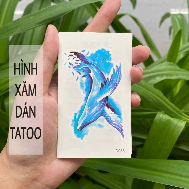 Hình xăm cá biển xanh d58 size nhỏ &lt; 10x6cm. Boss tatoo - xăm dán tạm thời