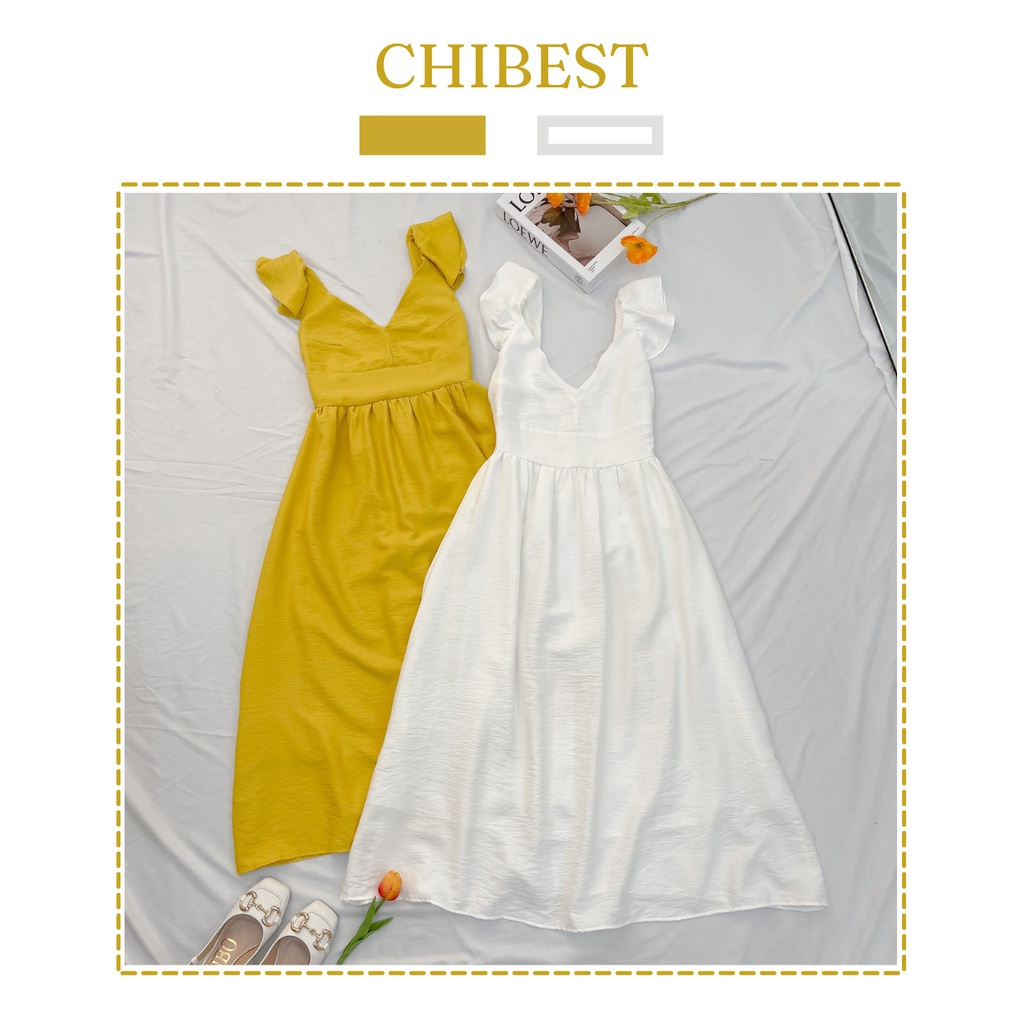 Đầm maxi đi biển cổ V tay cánh tiên hở lưng sau siêu xinh CHIBEST HDB43