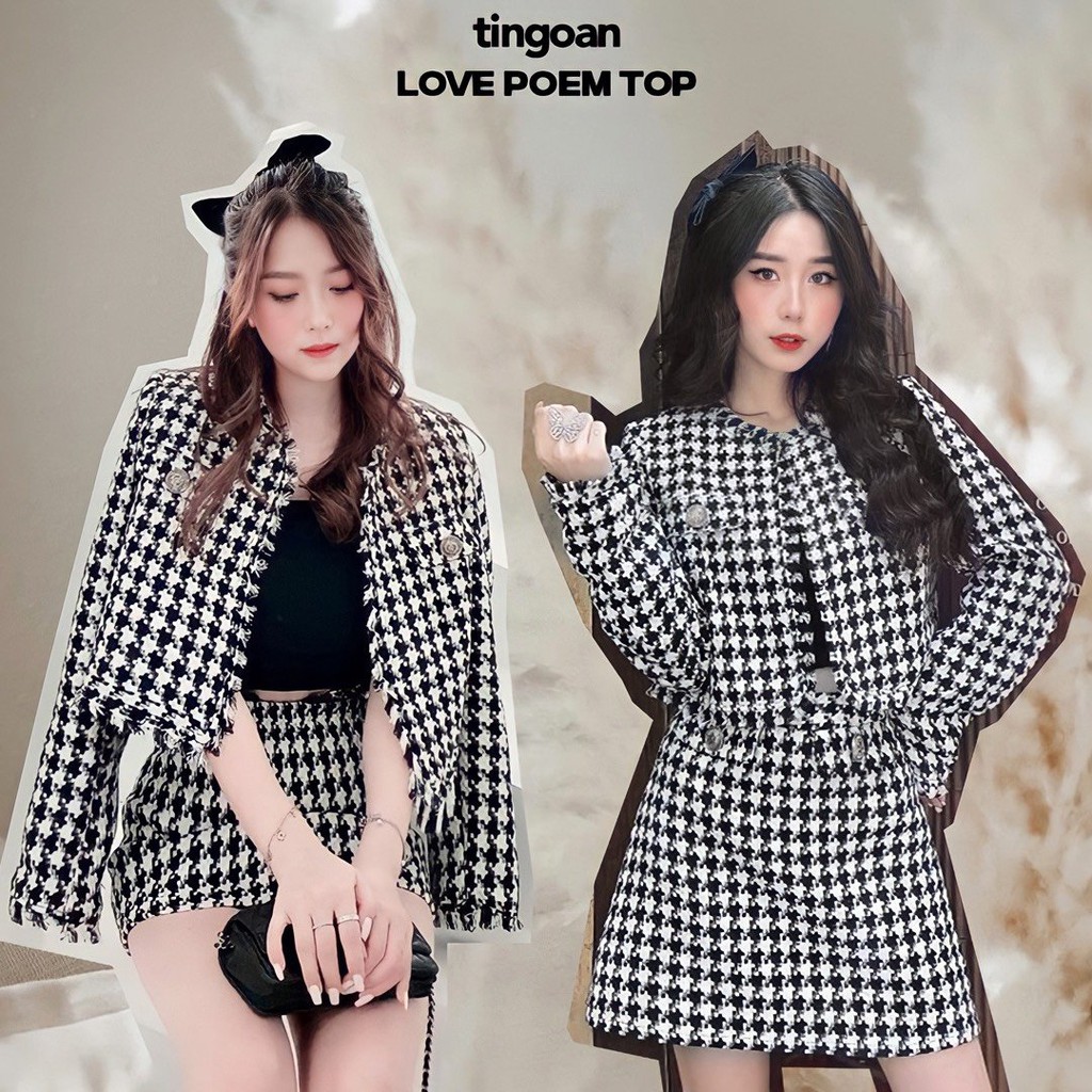 Áo khoác tweed croptop caro tingoan sài gòn LOVE POEM JACKET/CR V2 freesize