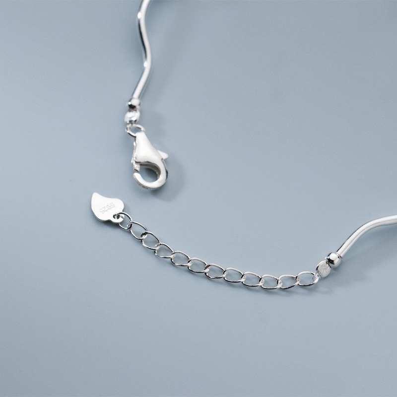 Lắc tay gợn sóng đá moonstone trái tim nhân tạo bạc 925, lắc tay bạc trái tim dây gợn sóng Blackmeo