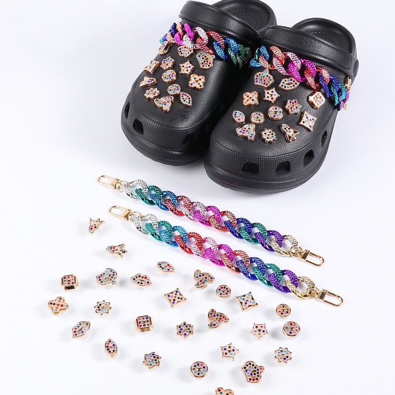 Set 27 Phụ Kiện Trang Trí Giày / Sân Vườn Hình Hoa Đính Đá Pha Lê Có Thể Tháo Rời Charms