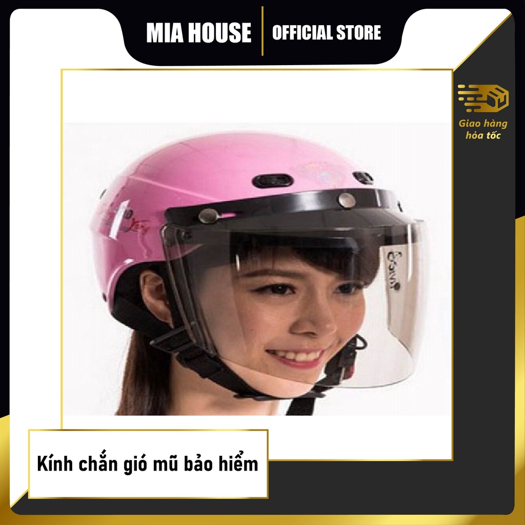 Kính chắn gió mũ bảo hiểm, có 3 Khuy tháo Lắp Cho Mũ Bảo Hiểm 1/2 - 3/4, kính che 2/3 mặt, màu trong hoặc trà