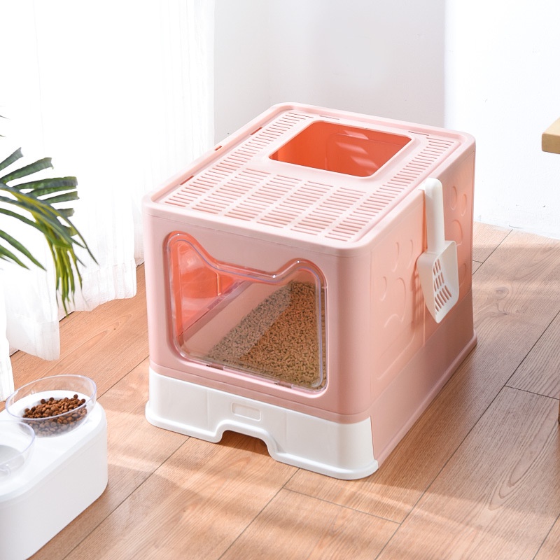 Nhà vệ sinh size lớn khép kín cho mèo có ngăn kéo khép kín có cửa vào ra riêng chống văng cát kèm xẻng