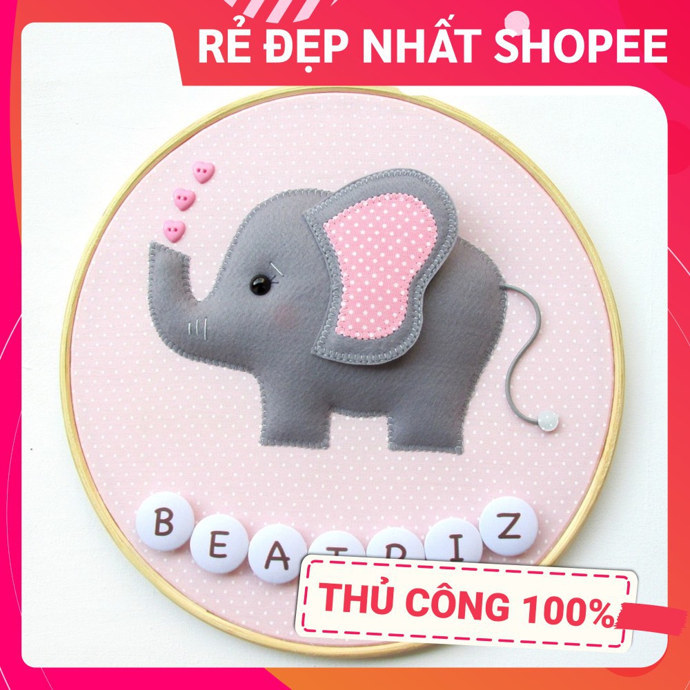 [ĐẸP NHẤT SHOPEE - FREESHIP] Bảng tên treo phòng ngủ handmade, bảng tên tròn trang trí thôi nôi cực đẹp mẫu VOI HỒNG