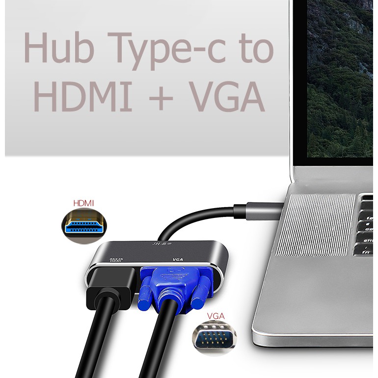 Hub Usb Type-c ra HDMI và VGA cho Macbook, Dell XPS, HP - Jinghua Z321