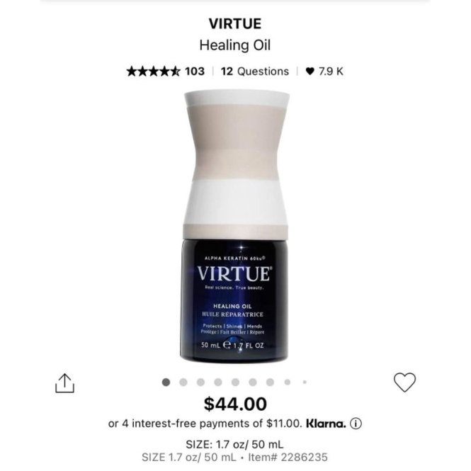 Dầu dưỡng tóc cao cấp Healing Oil Virtue 9ml