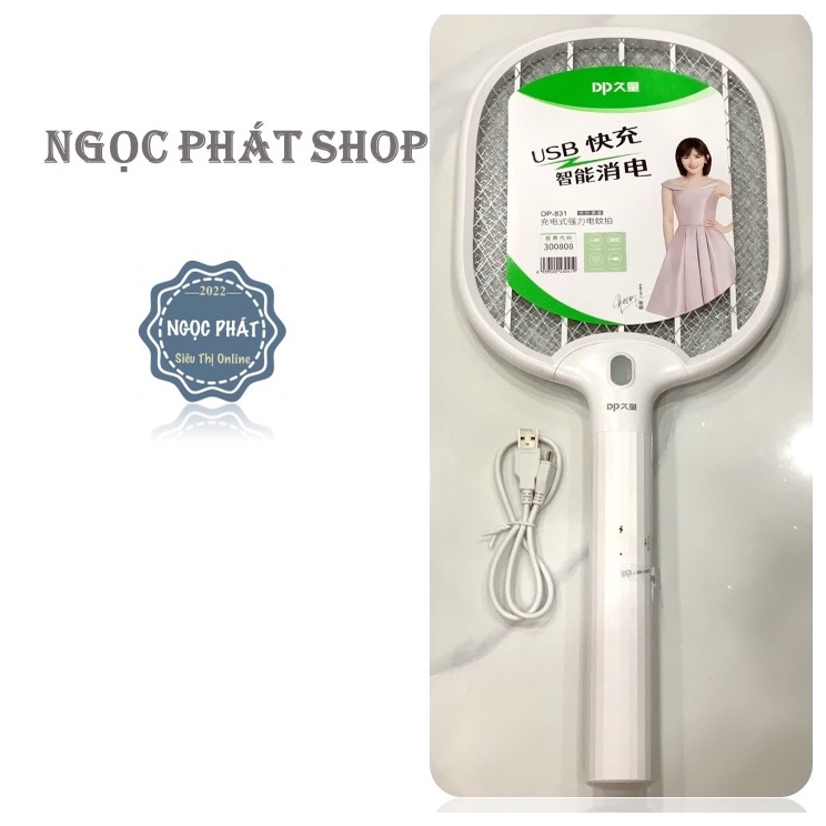 Vợt muỗi thông minh DP-831, dây sạc rời cổng usb - micro, có đèn Pin Led