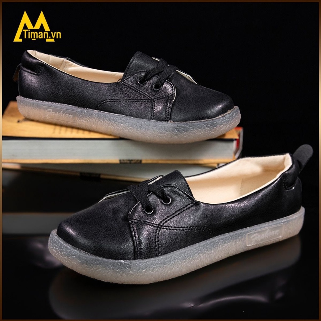 Giày lười nữ chất liệu da slip on kiểu mọi đế cao màu trắng độn đế bảo hành 1 năm TIMAN PV11