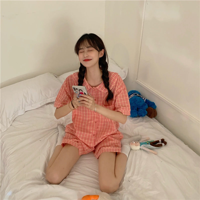 Bộ đồ ngủ ngắn tay họa tiết hoạt hình dễ thương thời trang mùa hè Hàn Quốc dành cho nữ