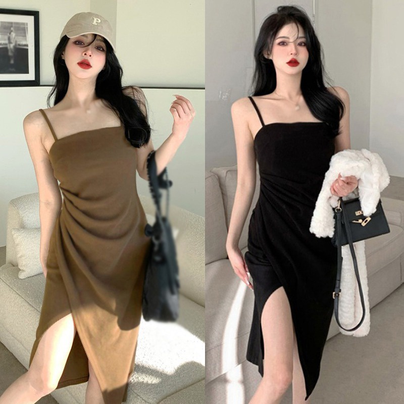 Đầm Hai Dây Ôm Dáng Màu Sắc Trơn Phong Cách Hàn Quốc Thời Trang Cho Nữ