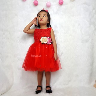 Váy bé gái đỏ hoa nổi