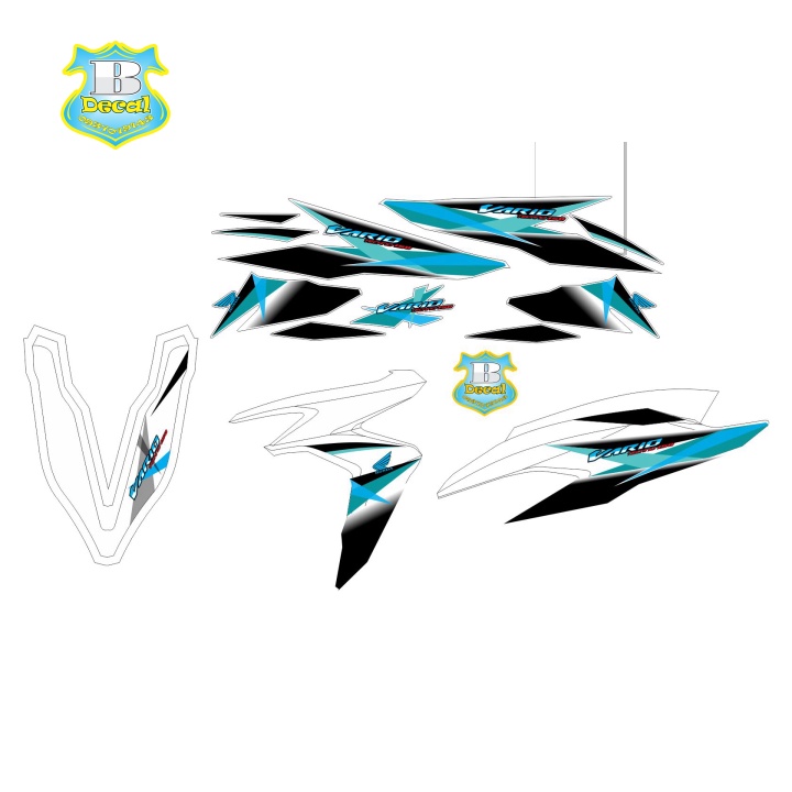 ( Quí khách vui lòng mang ra tiệm cho thợ dán ) Tem vario 150 trắng xanh rice decal