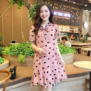 Váy bầu công sở dáng suông thiết kế màu hồng