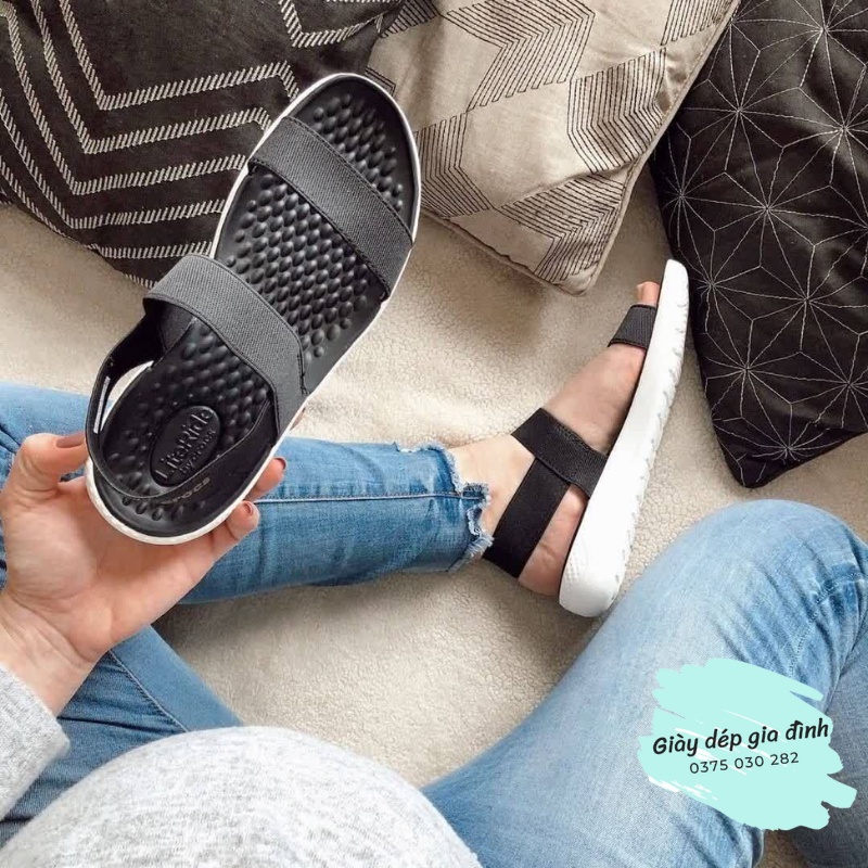 Sandal quai ngang Literide đen trắng êm nhẹ cho nữ, Full Box