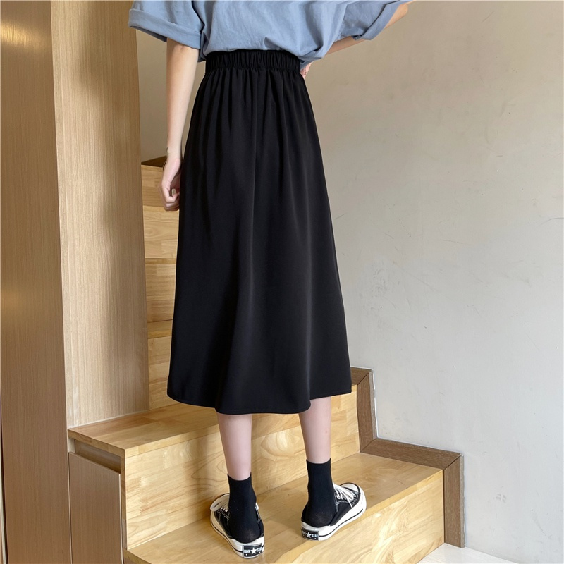 SUXI Chân váy midi chữ A lưng cao thiết kế xẻ tà thời trang hè cho nữ