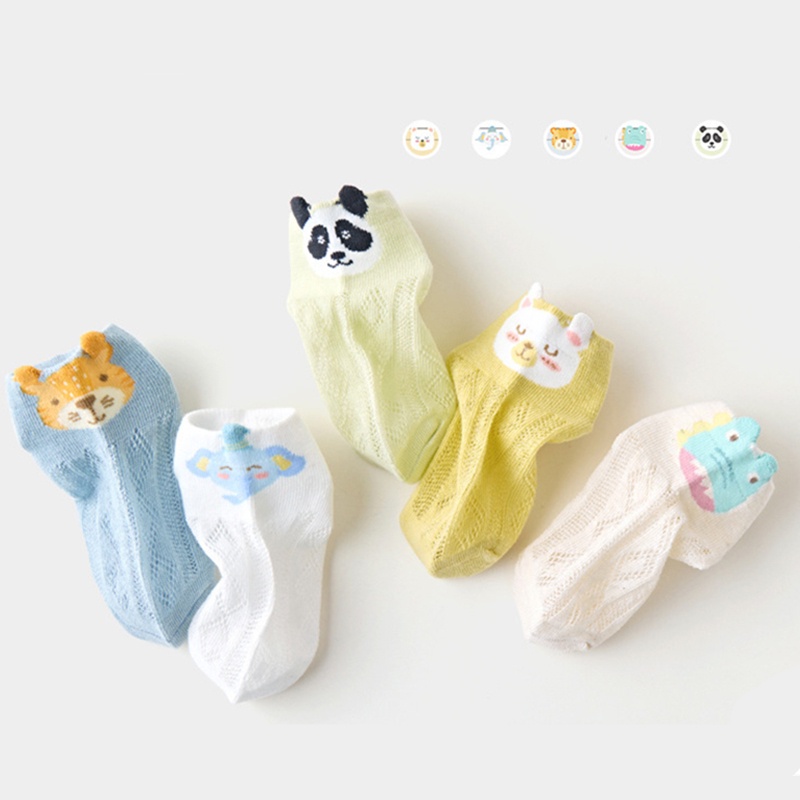 Set 5 đôi vớ cotton KokoroCare YSZ-09 phối lưới mỏng hình động vật hoạt hình thời trang 2022 cho trẻ em 1-12 tuổi S-XL