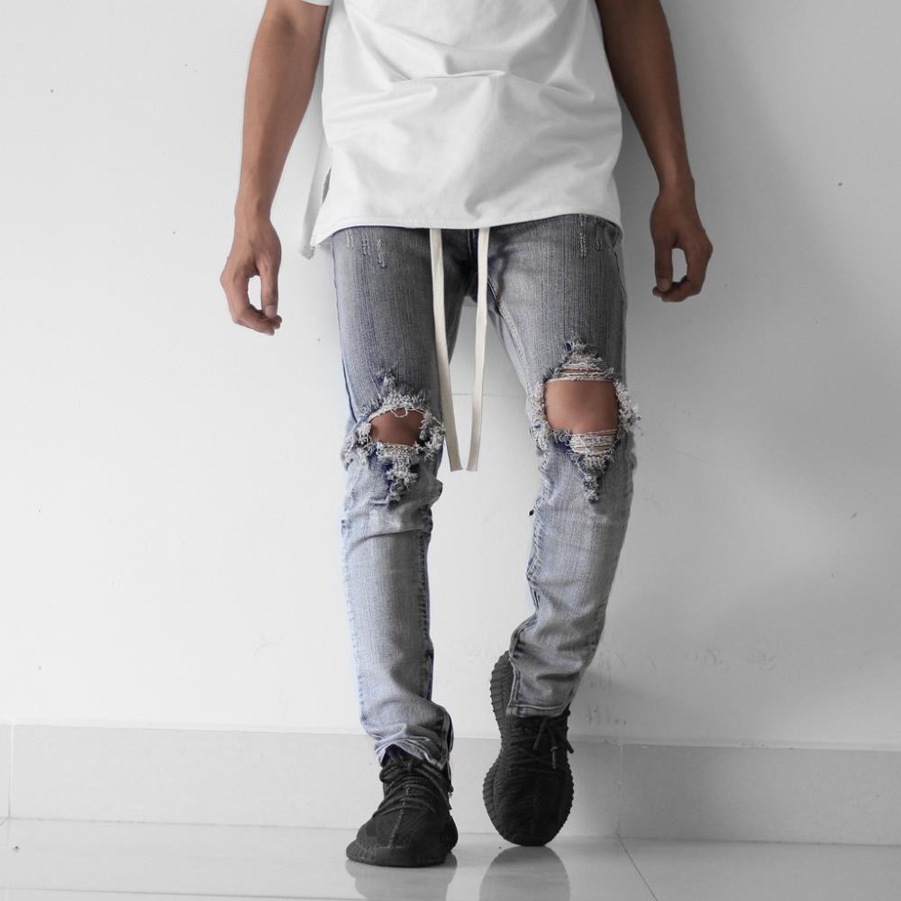 QUẦN JEAN NAM ZIP XANH RÁCH GỐI PACSUN