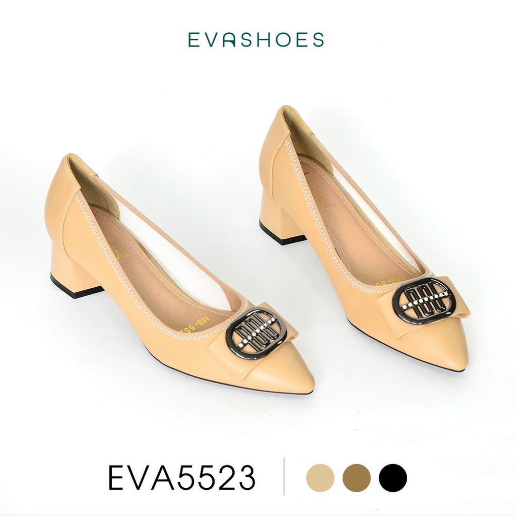 Giày cao gót đế vuông mũi nhọn phối khóa 5cm Evashoes Eva5523