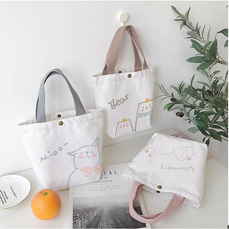Túi tote xách tay mini vải canvas in họa tiết nhiều mẫu tùy chọn đáng yêu dành cho nữ
